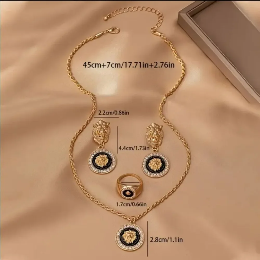 Designer Inspired Lion Necklace Ring & Earrings Set